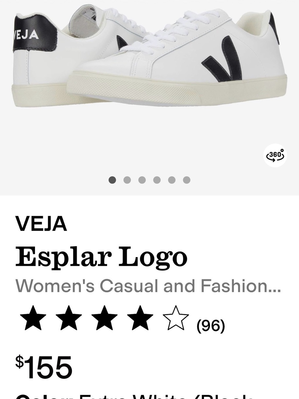 Veja Women’s White Leather Sneakers with Black V Logo size 39